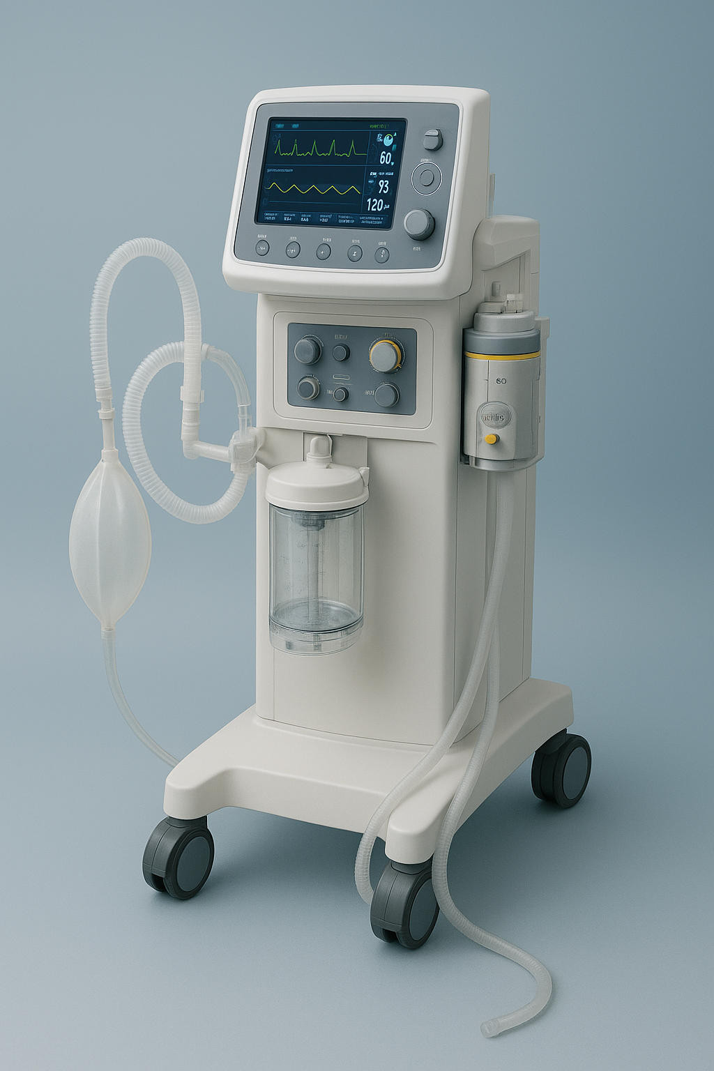 un respirateur d’anesthésie pour garantir une assistance respiratoire au cours d’une anesthésie générale. ce respirateur est doté d’un évaporateur de gaz anesthésiant pour induire ou entretenir un sommeil